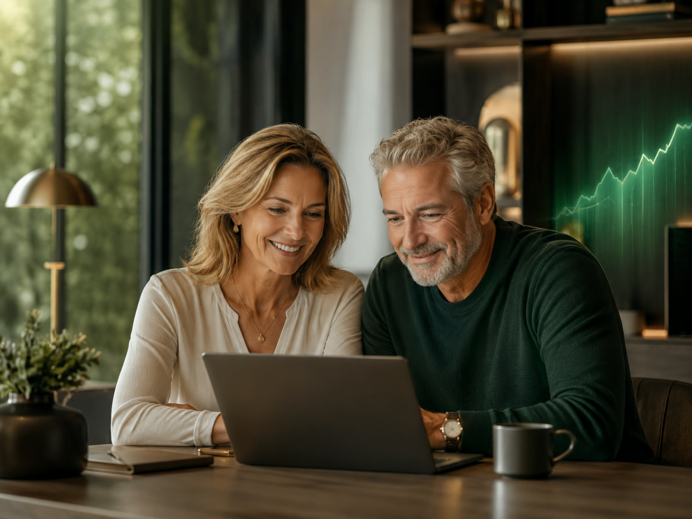 Mature couple reviewing financial information together in a calm home setting